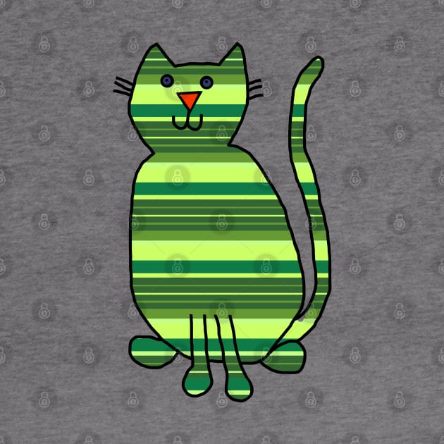 Cat Green Stripes Animals by ellenhenryart